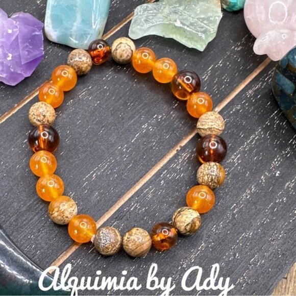 Alquimia Orange and Brown Beaded Bracelet - Picture 1 of 1